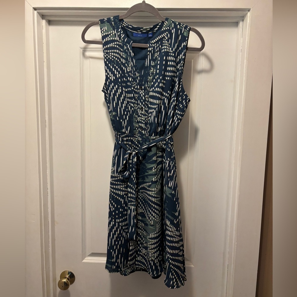 Apt. 9 Navy Cream Print Sleeveless Shirt Dress Size L